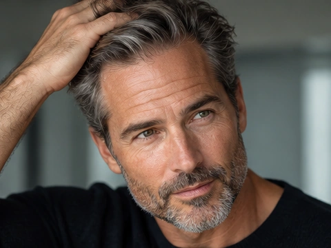 Illustrative portrait of a man with his hand in his hair