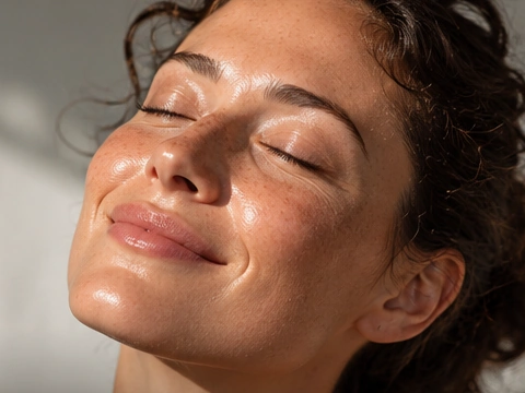 Illustrative close-up of facial skin in natural light